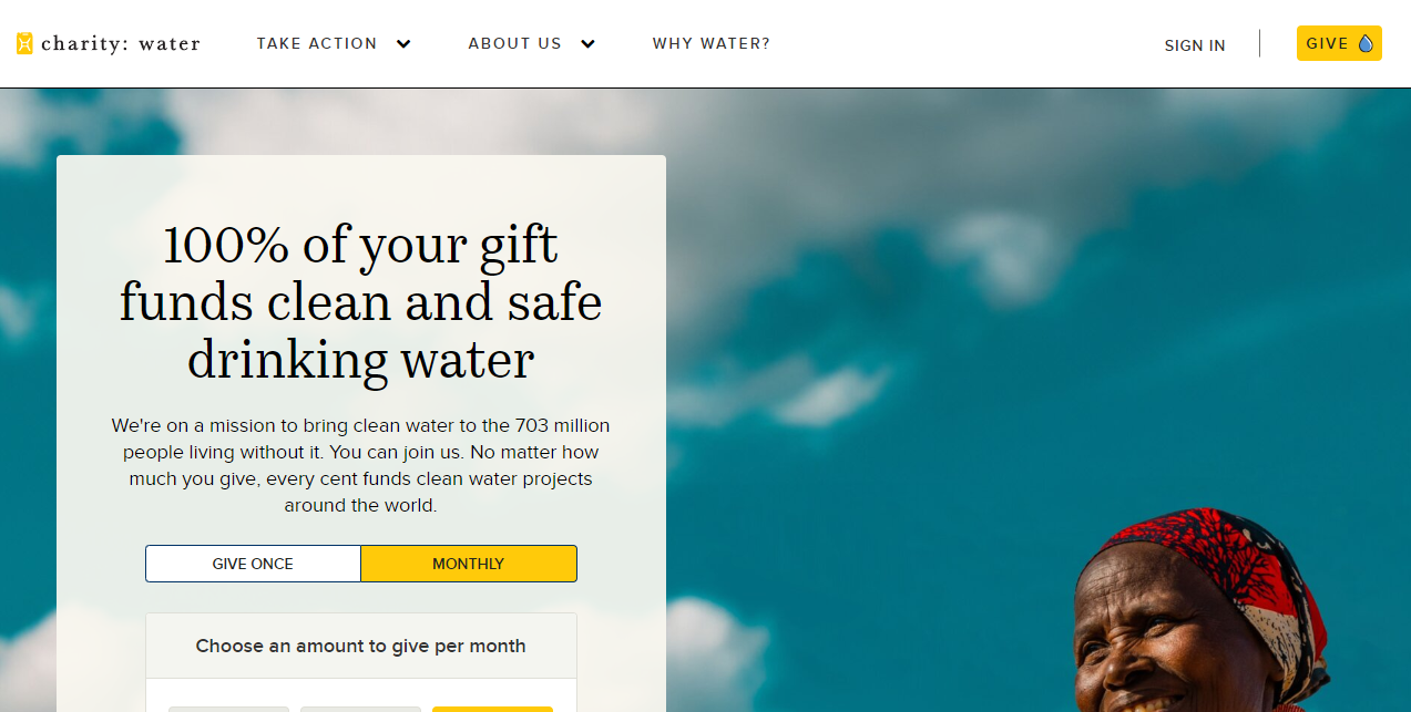 contoh website organisasi charitywater