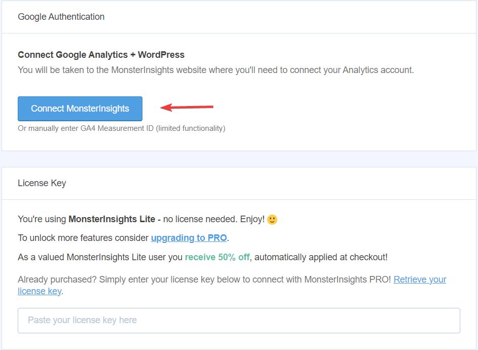 Tekan tombol Connect MonsterInsights, selanjutnya jalankan plugin MonsterInsights