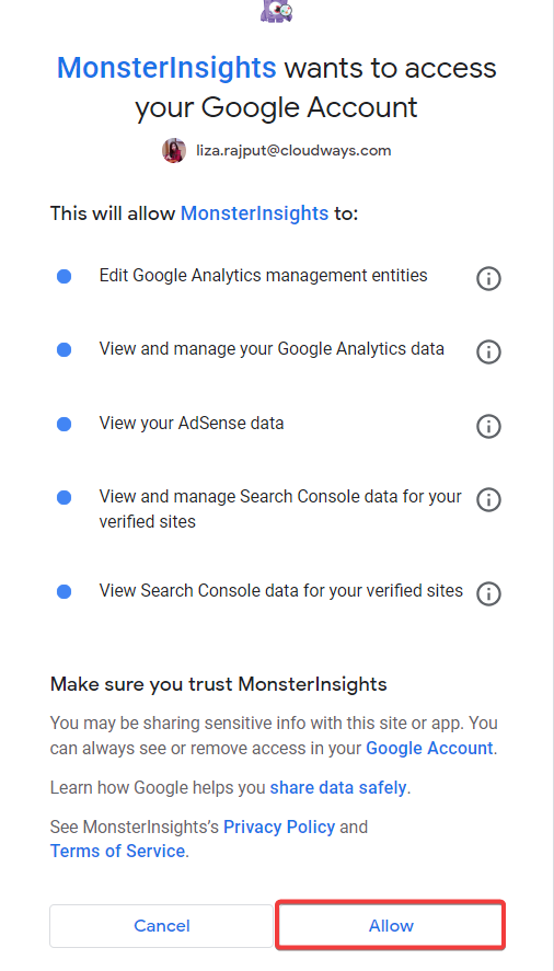 Tekan tombol Connect MonsterInsights, selanjutnya jalankan plugin MonsterInsights
