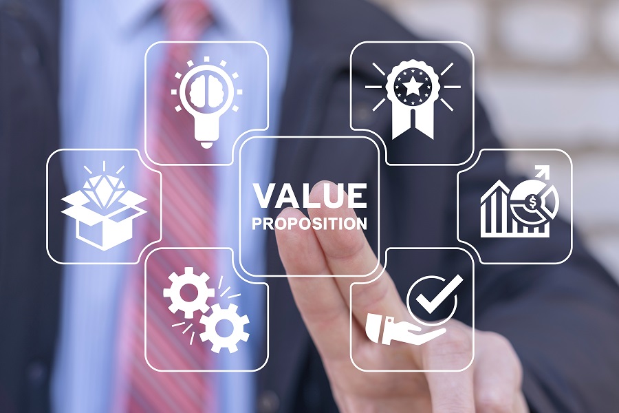 Businessman,Using,Virtual,Interface,Sees,Inscription:,Value,Proposition.,Concept,Of